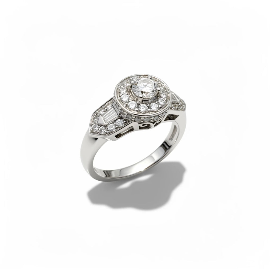 Diamond 14ct White Gold Art Deco Style Cluster Ring