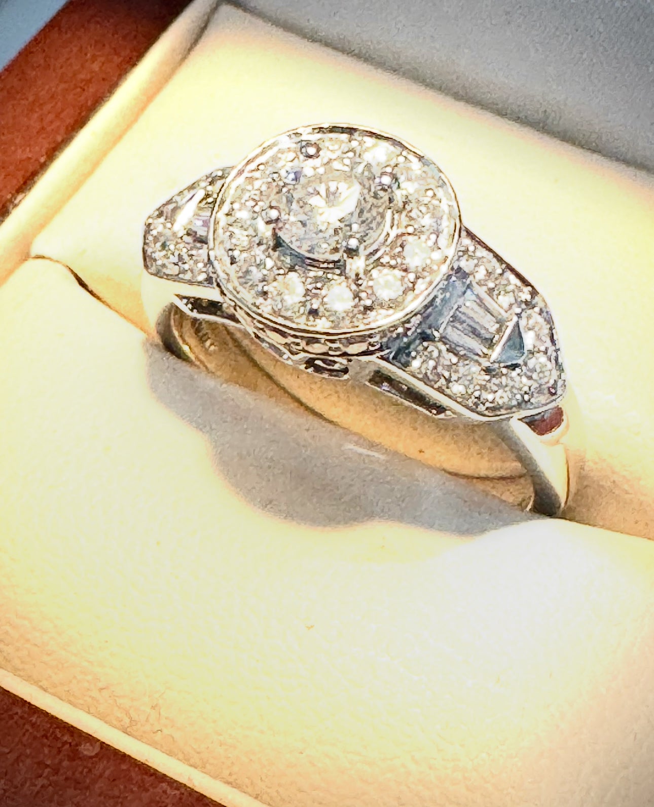 Diamond 14ct White Gold Art Deco Style Cluster Ring