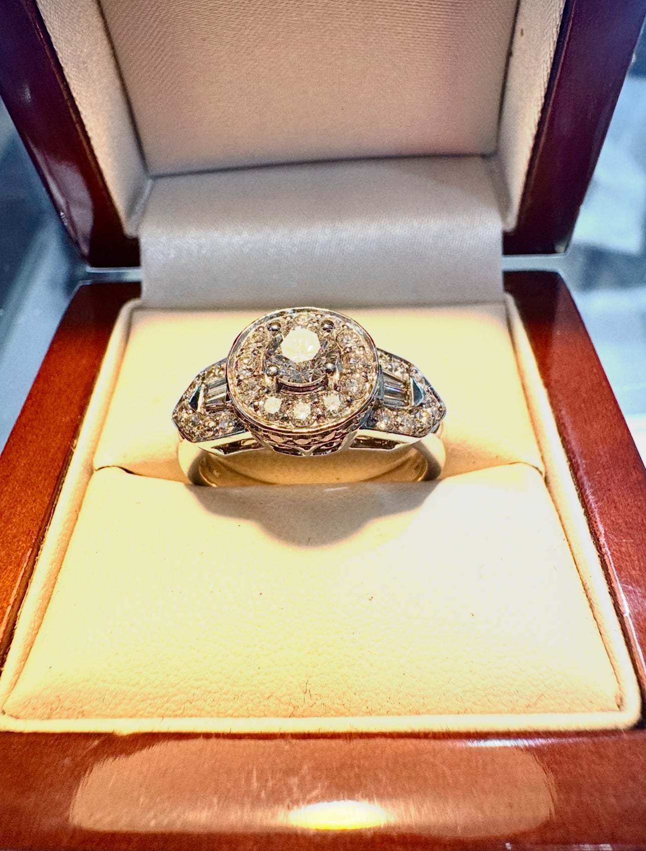 Diamond 14ct White Gold Art Deco Style Cluster Ring