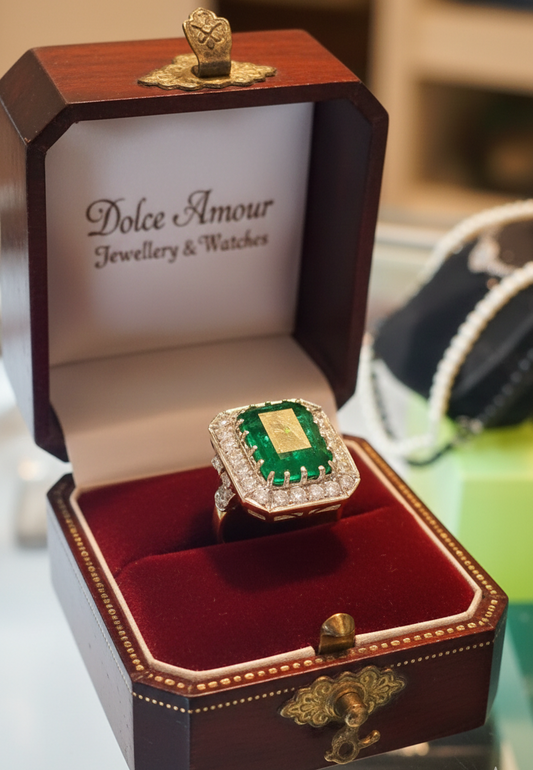 Emerald 7.5ct and Diamond 2ct Ring, 18k White Gold