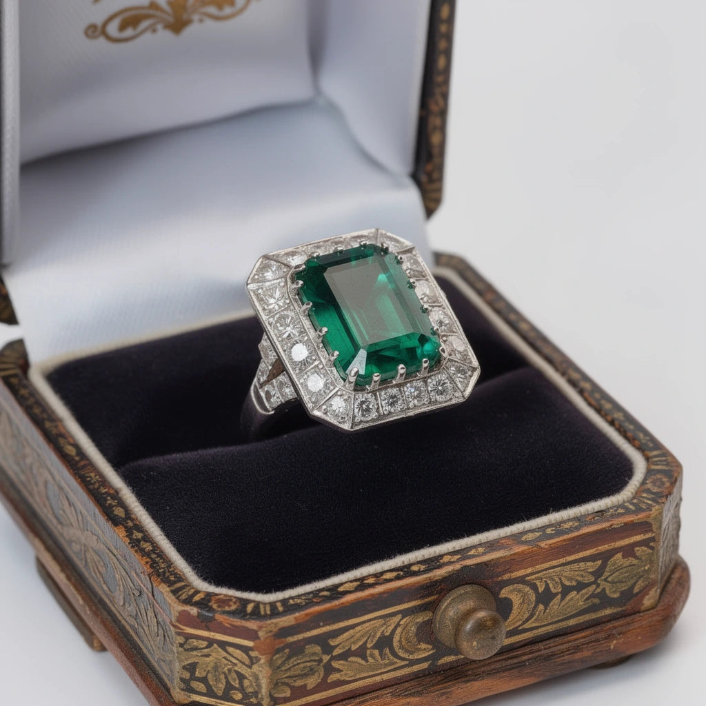 Emerald 7.5ct and Diamond 2ct Ring, 18k White Gold