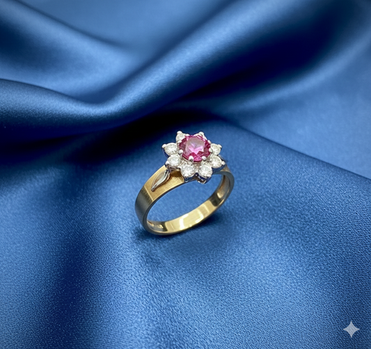 Ruby and Diamond 18k Flower Ring