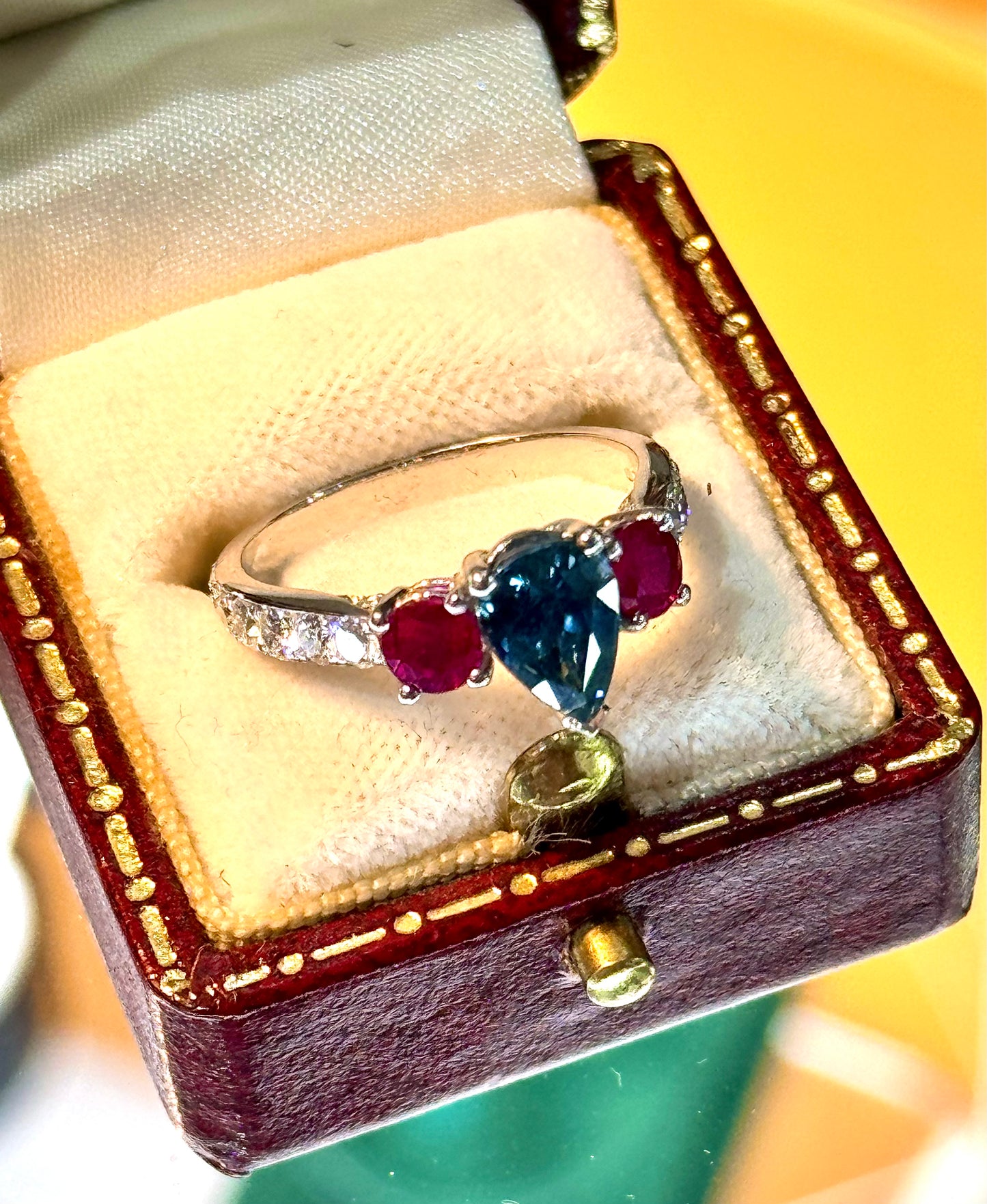 Sapphire Ruby & Diamond VVS Platinum Ring