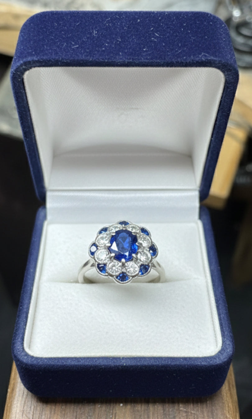 Sapphire and Diamond 18k White Gold Ring
