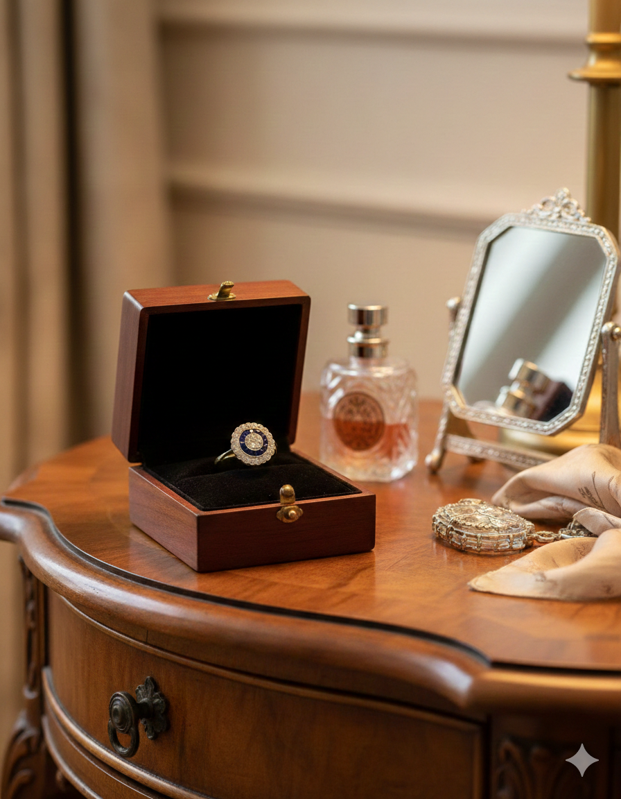 Sapphire and Diamond Art Deco Target Ring 18k