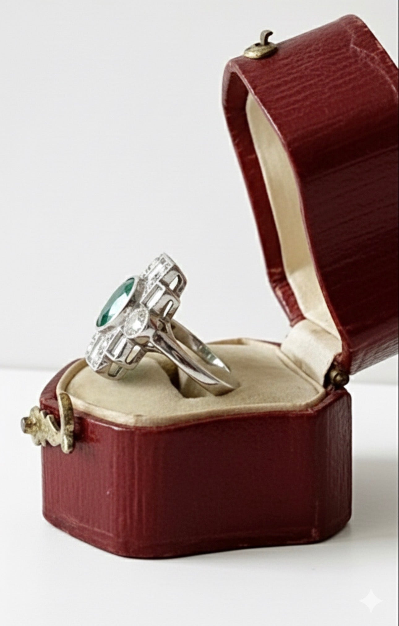 Emerald and Diamond Ring 18k White Gold