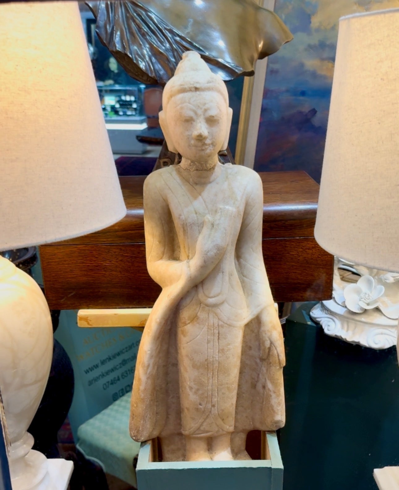 Burmese Alabaster Marble Figure Standing Buddha Shan States (1287-1885), Circa 18th Century