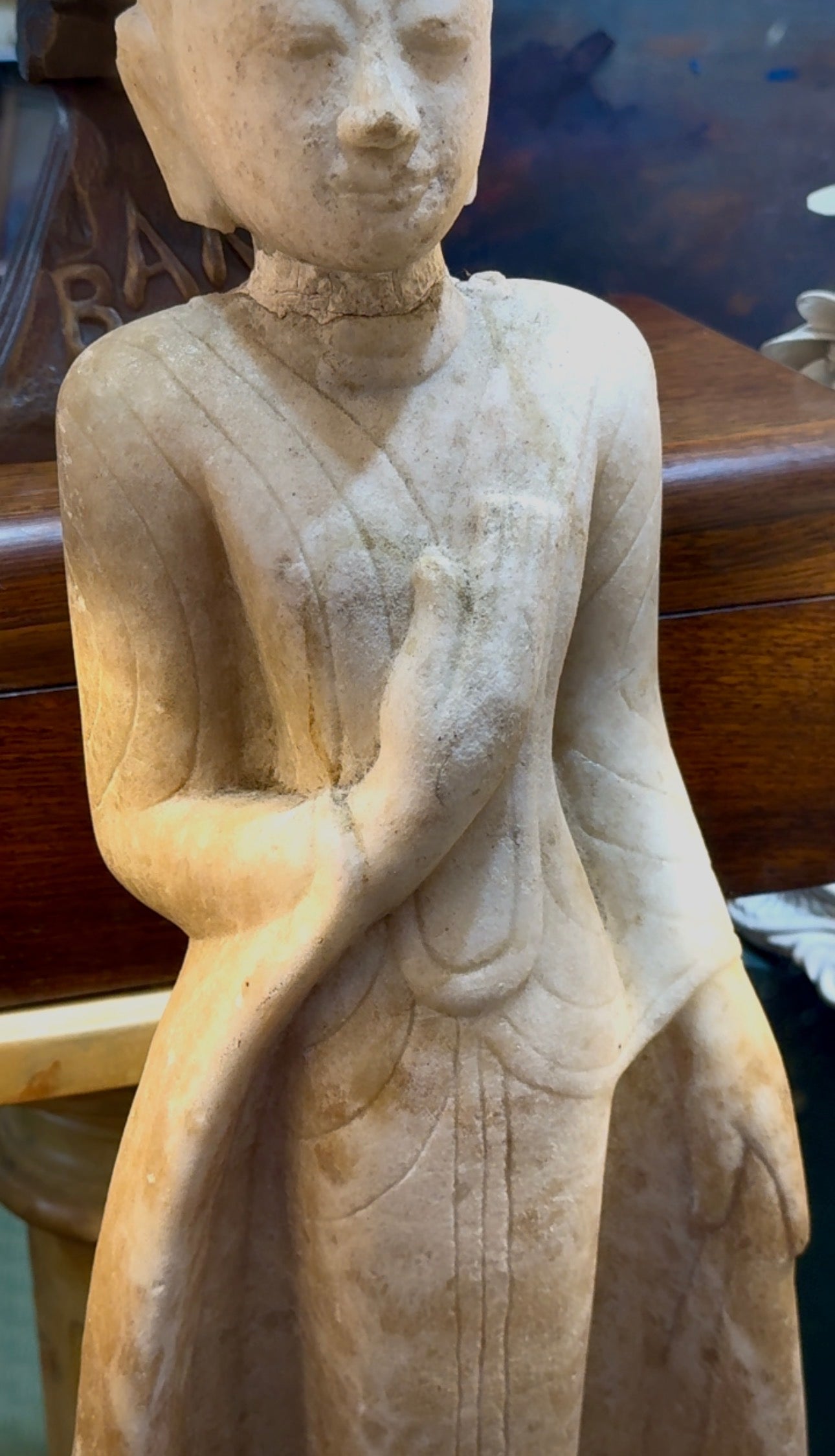 Burmese Alabaster Marble Figure Standing Buddha Shan States (1287-1885), Circa 18th Century