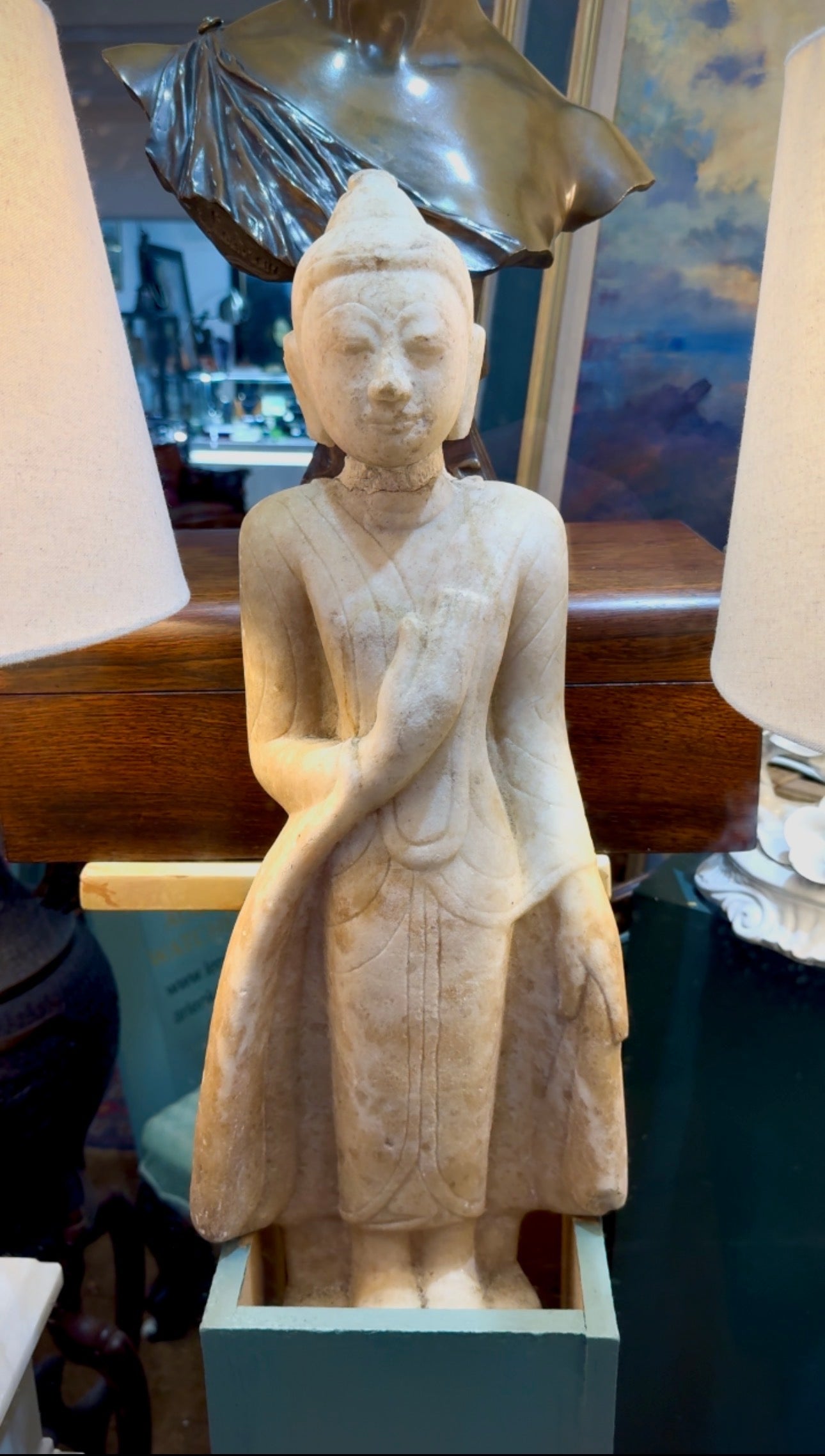 Burmese Alabaster Marble Figure Standing Buddha Shan States (1287-1885), Circa 18th Century