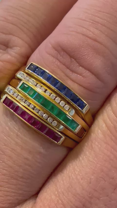 Mixed Ring 18ct Rubies, Sapphires and Emeralds