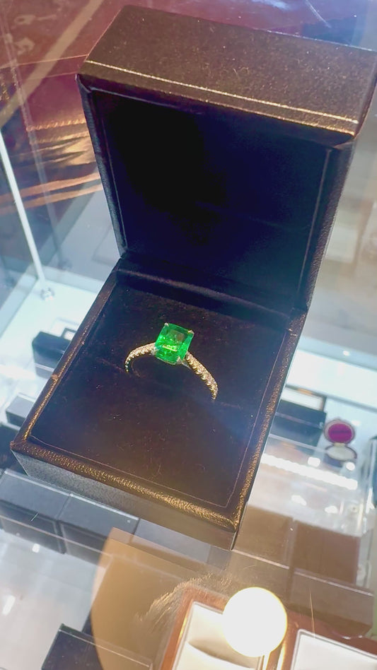 Emerald and Diamond Platinum Ring