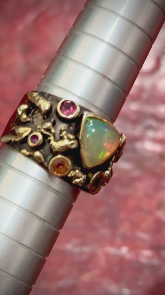 Opal Ruby and Citrine Silver Ring