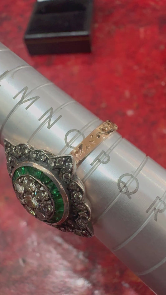 Emeralds and Diamond Ring 18ct tested