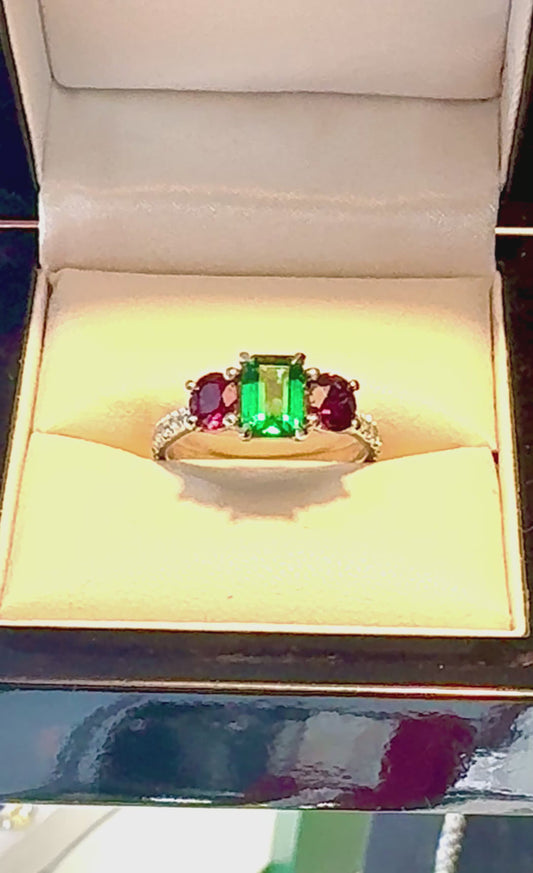 Emerald and Ruby Platinum Ring